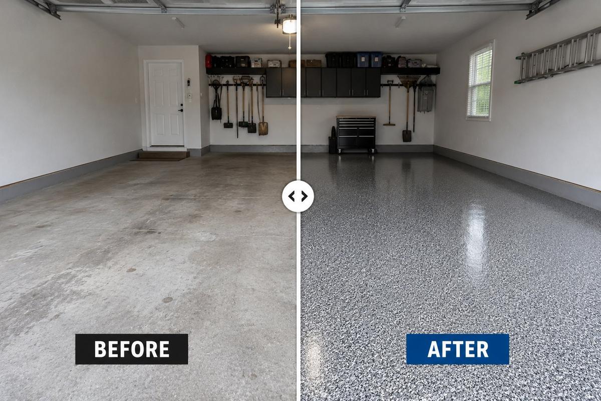 Epoxy flooring Boise ID — professional garage floor coating with decorative flake finish